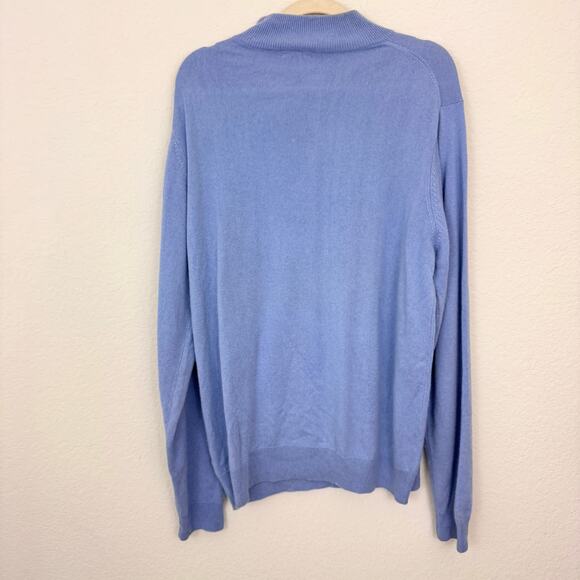 J. Peterman Men Mock Turtleneck Sweater Size L Silk Cashmere Classic Winter Blue - Picture 3 of 7